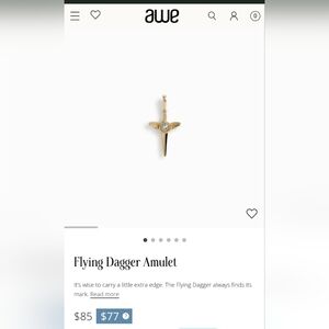 Awe Inspired Yellow Gold Flying Dagger Amulet Charm with Moonstone